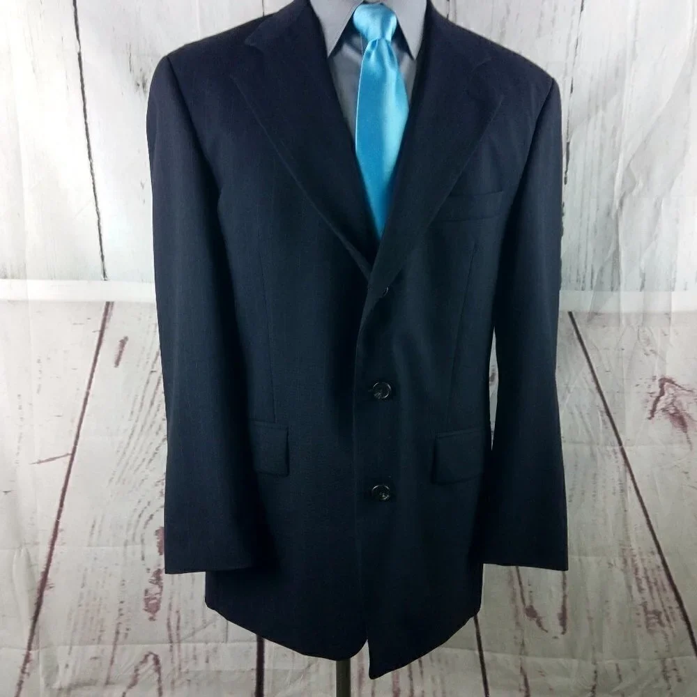 Chaps Ralph Lauren 42R Wool 3 Button Deep Blue Striped Suit Blazer Jacket